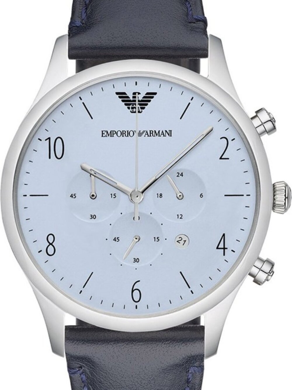 Emporio Armani Men's Blue Chronograph Dial Leather Band Watch NEW! $295